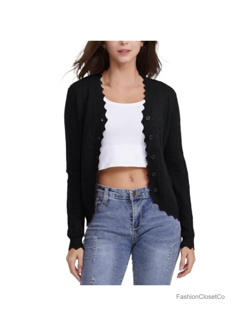 Cropped Cardigan Button Down V-Neck Long Sleeve Knit Cardigan